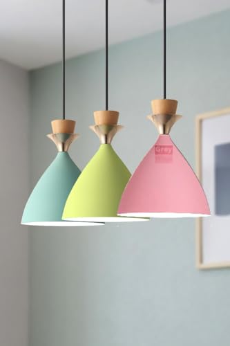 Image of Triple Dome Pink, Aqua Blue, Moss Green Aluminium Hanging Pendant Light Drop, Antique Modern Ceiling Lamp, Bulb is not Included, 3 Light Linear Set