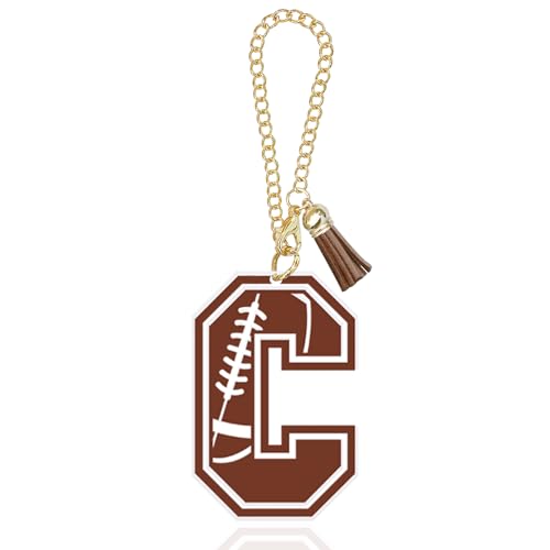 Football Gifts Rugby Letter C Charm Accessories for Stanley Cup Football Initial Keychain Charm for Stanley Tumbler Purse Backpack Football Gifts for Teen Boys Teen Girls Mom Coach Rugby Lovers