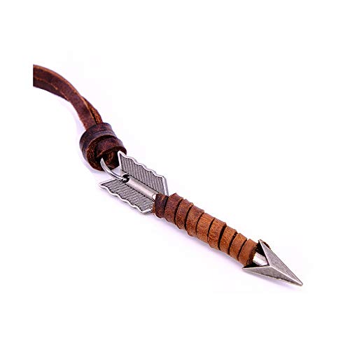 Arrow Double Rings Cirles Ox Horn Pendant Necklace Vintage Real Cowhide Leather Rope Chain Personality Necklace Trendy Jewelry For Men-Arrow #TOP17