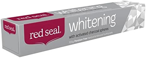 Red Seal Teeth Whitening Natural Toothpaste with Baking Soda, Activated Charcoal Spheres, Coconut Oil for Visibly Brighter Smile Fluoride Free, No SLS, Paraben Free 100g