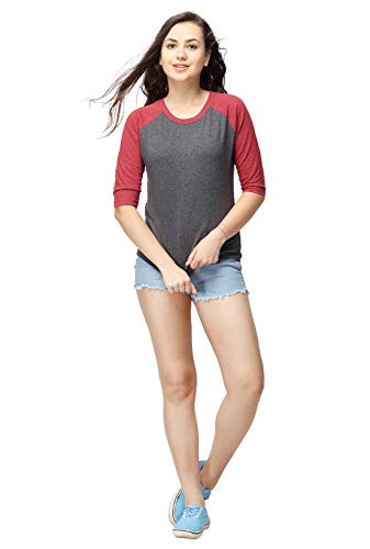 Image of PINACOLADA Women's Raglan Sleeve Top for Casual Wear | Crew Neck | Short Sleeve | Poly Cotton Top Crafted with Regular Sleeve & Comfort Fit for Everyday Wear