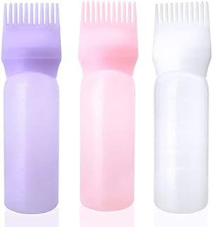 Cosywell Root Comb Applicator Bottle 6 Ounce Hair Dye Applicator Brush 3 Pack Applicator Bottle for Hair Root Comb Color Applicator Bottle with Graduated Scale(Pink+White+Purple)