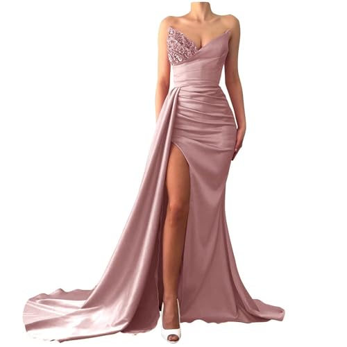 Beaded Prom Dresses 2025 Strapless Mermaid Spakly Formal Dresses Evening Gowns with Slit