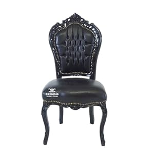 Accent Chair French Louis Baroque stijl eetkamerstoel in zwart lederachtig voor thuisdecoratie