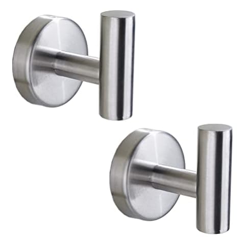 Hallyware 2 Pack Round Base SUS304 Stainless Steel Bathroom Heavy Duty Towel Hook Hanger Coat Hook Robe Hook for Wall Mounted,Brushed Cover