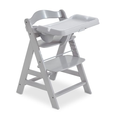 hauck Alpha+ Grow Along Adjustable Wooden Booster High Chair, Beachwood, Grey and High Chair Tray Table for Wooden Alpha+ & Beta+, Grey