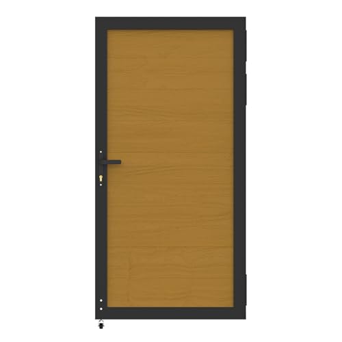 Treslam Wood Plastic Privacy Fence Gate 6ft(H) x 3ft(W), Metal Frame with Knob Kits, Durable Composite Outdoor Gate,Yellow Teak