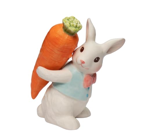 21042 Fine Ceram21042 Fine Ceramic Spring Easter Bunny Rabbit Carrying Carrot Salt & Pepper Shakers Set, 3.75" H