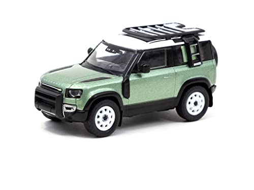 Tarmac Works Defender 110 2 Doors with Roof Rack Light Green Metallic with White Top 1/64 Diecast Model Car T64G-019-GR