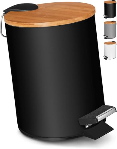 La mejor selección de Bote de basura del mes. 44 Timotech Bote de Basura con Tapa de Bambú, Bote de Basura para Baño con Pedal, Bote de Basura para Cocina de 3 Litros Elegante con Mecanismo de Cierre Suave con Contenedor...