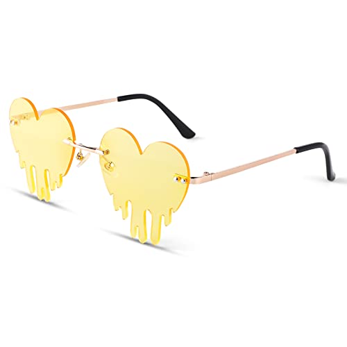COASION Melting Heart Sunglasses for Women Men Trendy Design Rimless Party Cute Prom Glasses Personality Fashion Shades
