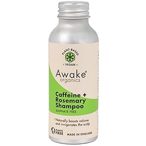 Awake Organics All Natural Shampoo Powder with Caffeine + Rosemary Oil. For Hair Growth + Volume. Sulphate Free, Plastic Free, Cruelty Free. Made in England.
