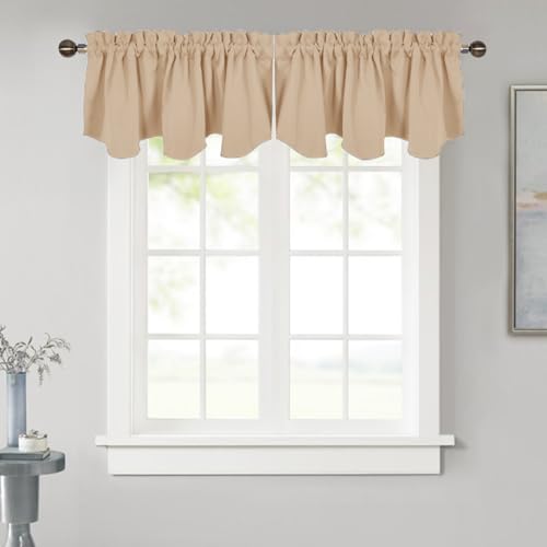 NICETOWN Room Darkening Tier Valance - 52 inches by 18 inches Scalloped Rod Pocket Valance Curtain Panel for Small/Bay/Kitchen/Bathroom Window/Thanksg
