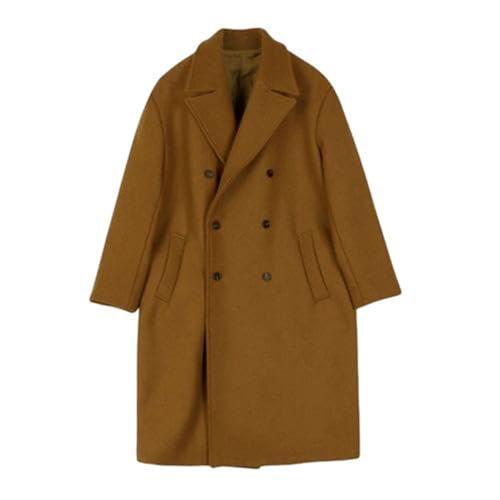 Mens Fall Winter Overcoats Wool Blend Double Breasted Notched Lapel Long Jackets Fashion Thermal Windproof Windbreaker