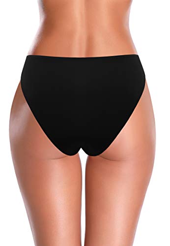 Shekini Women's Bikini Bottom Knot Swimsuit Classic Brief Mid Waisted Tie Bathing Suit Bottom (Black, Small) #TOP4