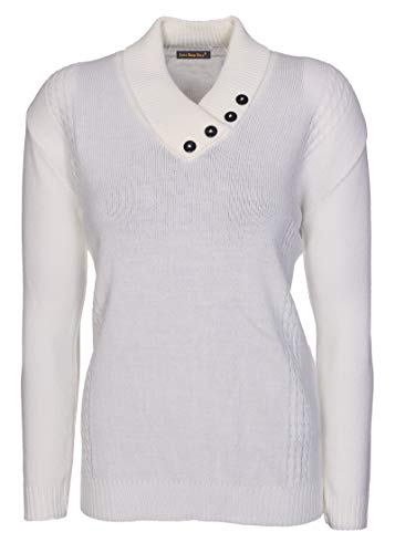 Lets Shop Shop New Womens Ladies Button Collar Long Sleeve Top Knitted Jumper Pullover Sweater Plus Size 12 14 16 18 (12-14, Cream)