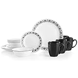 Corelle Cusco - Vajilla de 16 piezas para 4 personas, color negro