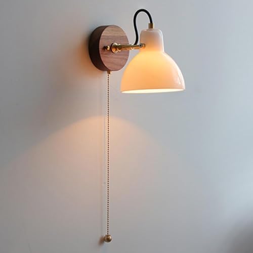 Aplique de pared vintage con interruptor de cadena y pantalla de cristal para salón