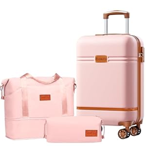 Krute Luggage Set 3 Piece Suitcase Set Carry On Luggage, PC ABS 20 Inch Hard hell Lightweight Luggage with Spinner Wheels TSA Lock Luggage for Women and Kids (Pink)