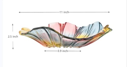 Yitongda Tabletop Crystal Glass Fruit Plates Bowlfor Dessert Plate Cake Plate Glass Colorful Candy Snack Bowl,Art Glass Bowl Flower-Shaped Design ，11 Inch Diameter (Muti-Color) #TOP1