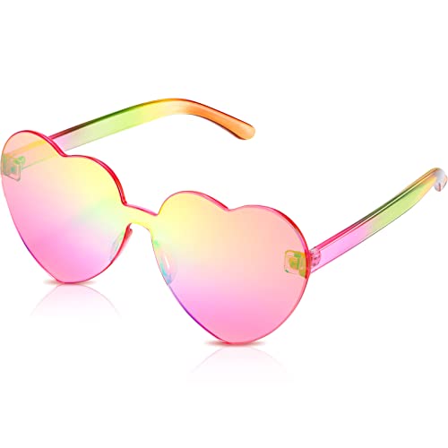Maxdot Heart Shape Sunglasses Rimless Transparent Heart Glasses Party Favors (Holographic Coating Pink)