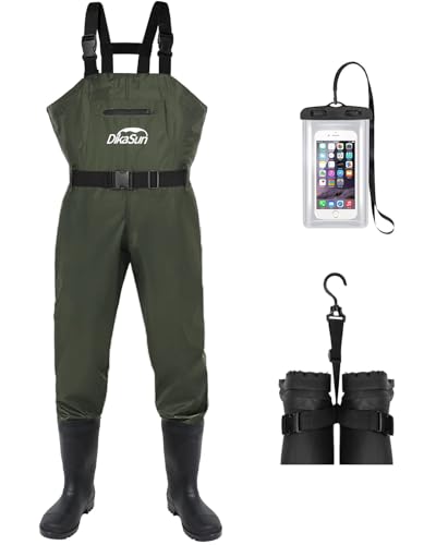 DikaSun Fishing Waders for Men & Women, Waterproof 2-Ply Nylon/PVC Chest Wader with Boots for Outdoor Sizes 4-14 Bootfoot