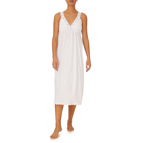 Eileen West Sleepwear & Loungewear for Women - Villa Blanca Collection - 100% Cotton Lightweight Sleeveless Long Nightgown