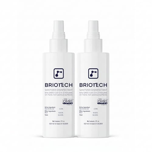 BRIOTECH Sanitizer Disinfectant Hypochlorous Spray, Kill 99.99% of Viruses & Bacteria, Control Mold, Eliminate Odor, Gentle for Nurseries, Food Contact Surface Sanitizer, 2 fl oz Travel Size (2 Pack)