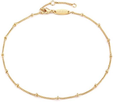 Gold Dainty Satellite Chain Spheres Anklet,14K Gold Plated Boho Cute Tiny Beaded Minimalist Simple Foot Chain Ankle Bracelet for Women
