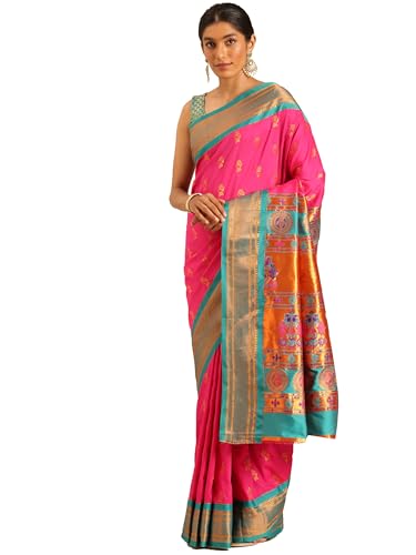 Varkala Silk Sarees pink paithani silk saree in soft silk – image 2