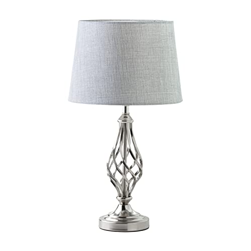 Lighting Supermarket Queenswood Traditional Barley Twist Table Lamp with Grey Linen Shade - Silver Chrome