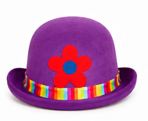 The Dragons Den Adults Clown Bowler Hat With Flower Decoration Circus Big Top Fancy Dress Headwear [Purple]
