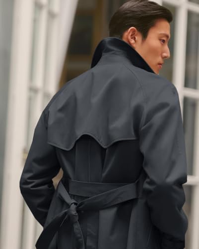 Image of Runcati Mens Trench Coat Double Breasted Notched Lapel Casual Belted Windbreaker Fall Classic Long Jacket Overcoat