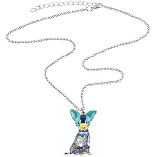 Bonsny Love Pets Enamel Zinc Alloy Metal Chihuahua Necklace Dog Animal Pendant Charms Gifts 18" (Blue) #TOP3