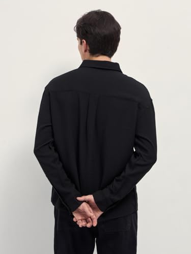 Image of Men's Black Relaxed Fit Textured Woven Casual Shirt