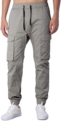 ITALYMORN Men's Chino Jogger Cargo Pants Bellow Pockets (S, Stone Grey)