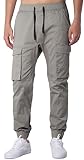 ITALYMORN Men's Chino Jogger Cargo Pants Bellow Pockets (S, Stone Grey)