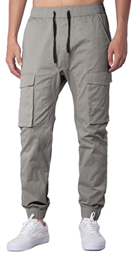 Italymorn Men's Chino Jogger Cargo Pants Bellow Pockets (S, Stone Grey) #TOP17