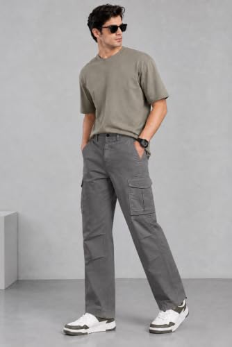 Image of Vogaan Men Cotton Linen Blend Cargo Pants | Mid Rise Regular Fit Casual Trousers | Multi Pocket Utility Bottom Wear | Comfortable Breathable Fabric Travel Outdoor Styling