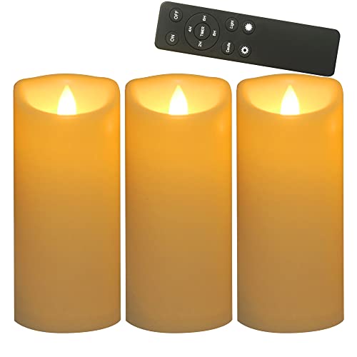 Image of CANDLE CHOICE Outdoor Battery-Operated Flameless Candles with Remote Timer Waterproof Flickering Plastic Electric LED Pillar Lights for Lantern Patio Garden Wedding Halloween Christmas 3 inchx7 inch 3 Pack