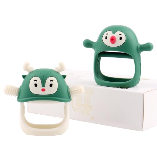Image of Smily Mia Penguin Buddy and Reindeer 2 in 1 Christmas Gift Set for 0-12 Months Teething Babies,Pine Green