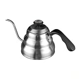 MotiveTech Präzise Schwanenhals-Wasserkocher, Silber, INOX-Originalfarbe Mit Thermometer, 1L