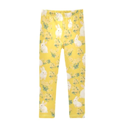 Animal Rabbit Yellow Flower Girls Leggings Soft Stretch Workout Yoga Dance Pants for Kids Casual Tights