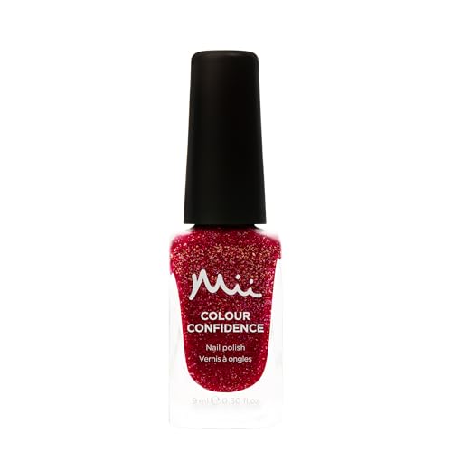 Image of Mii Colour Confidence Quick Dry Nail Polish | High Shine with Glossy Finish, Chip Resistant & Long Lasting Nail Polish | Nourishes, Strengthens, Protects | Red with Gold Shimmer, Planet Sun | 9ml