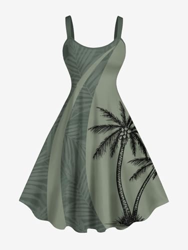 Image of ROSE GAL Matchable Couple Hawaiian Coconut Tree Print Shirt or Plus Size Knee Length Fit and Flare Tank Dress