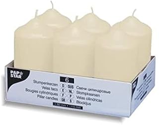 Papstar 17991 Pillar Candles Set of 6 (Diameter 60 x 115 mm) Cream