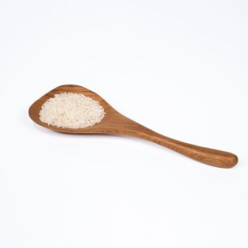 Set de 6 Cuillères à Riz en Teck Naturel 20cm - Couverts Artisanaux pour Cuisine et Service
