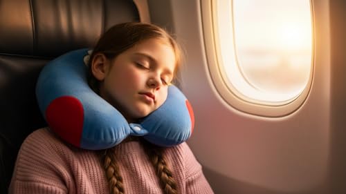 Image of Soft and Comfortable Cartoon Designed U-Shaped Kids Travel Neck Pillow for Airplane Car Flight Head Neck Support for Boys and Girls (Pack of 1, Blue)