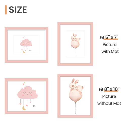 upsimples 8x10 Picture Frame Set of 5, Display Pictures 5x7 with Mat or 8 x 10 Without, Wall Gallery Photo Frames, Pink