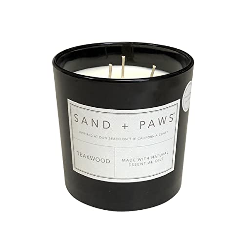 Sand + Paws Scented Candle - Teakwood - Additional Scents And Sizes –Luxurious Air Freshening Jar Candles Neutralize Pet Odors And Enhance Home Décor – 100% Cotton Lead-Free Wicks - 21 Oz #TOP1